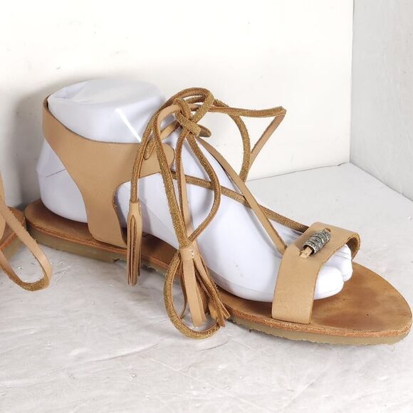 FREE PEOPLE Women’s Bryn Mar U40 EU9,5 Brown Leather Ankle Wrap Flat Sandals - Picture 7 of 14